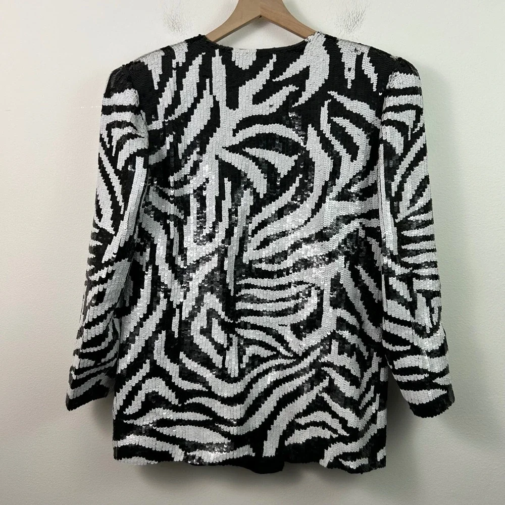 Vintage French Collizioni Zebra Silk  Sequin Double Breasted Blazer Womens Large